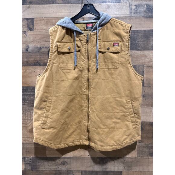 Wrangler Hooded Workwear Vest-Men’s 3XL – Quilted Full-Zip Canvas –Tan - Picture 2 of 8